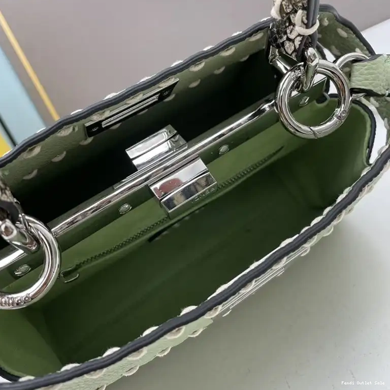 Affordable Iconic Mini Leather Fendi Green Stitching Calf In Bag Peekaboo 0602